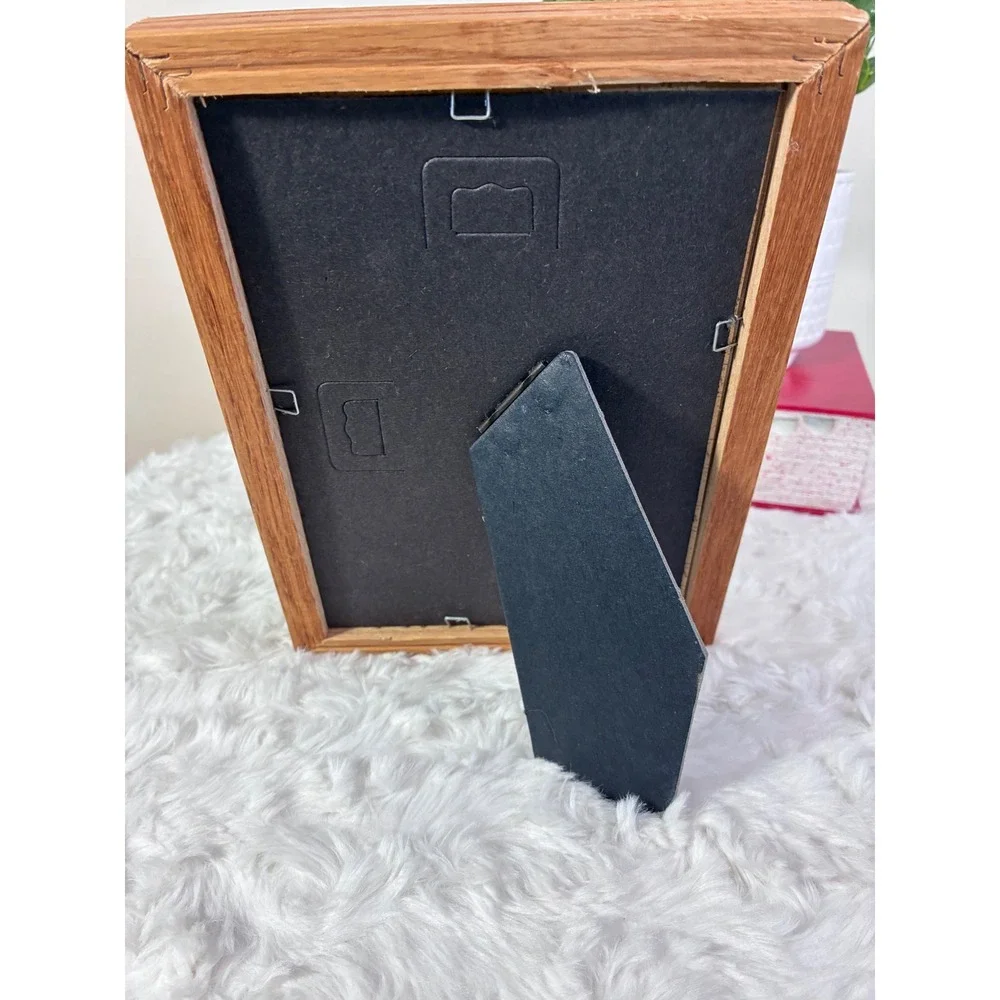VTG Solid Oak Wood Picture Frame 5x7 Natural Grain Tabletop Wall Hanging Brown